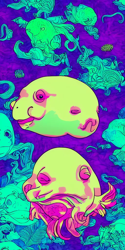 Prompt: vaporwave blobfish with psychedelic background