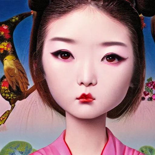 Prompt: a 3 d realistic image of a stunning women looking at the camera japonisme mark ryden pop 3 d 8 k ultra detailed