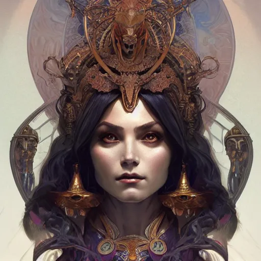 Image similar to perfectly-centered-Portrait of a sinister Goddess, intricate, highly detailed, digital painting, artstation, concept art, smooth, sharp focus, illustration, Unreal Engine 5, 8K, art by artgerm and greg rutkowski and alphonse mucha