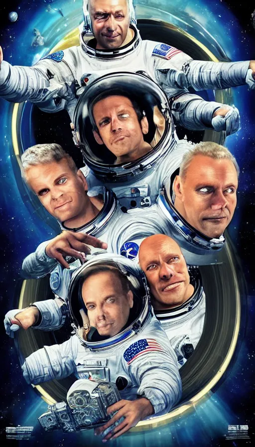 Prompt: movie poster of astronauts, saturn, highly detailed, hyper realistic, large text, fifth element style