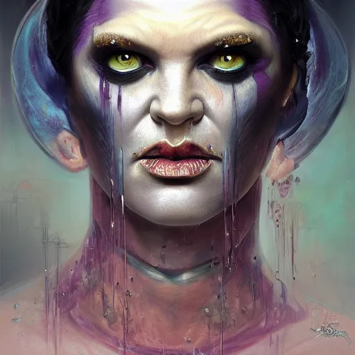 Prompt: closeup portrait shot of brian molko as slaanesh, the prince of pleasure, lord of excess, she who thirsts, desire, highly detailed, digital painting, artstation, concept art, soft focus, depth of field, artgerm, tomasz alen kopera, peter mohrbacher, donato giancola, wlop, boris vallejo
