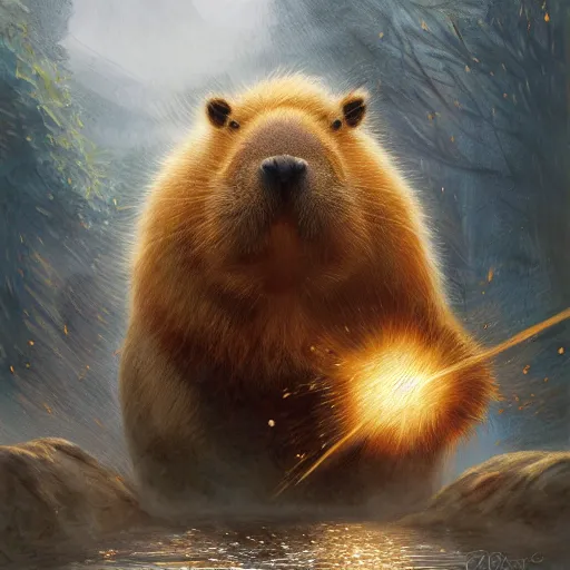 Prompt: Capybara/tiger, ferocious, angry, magic the gathering artwork, D&D, fantasy, cinematic lighting, centered, symmetrical, highly detailed, digital painting, artstation, concept art, smooth, sharp focus, illustration, volumetric lighting, epic Composition, 8k, art by Akihiko Yoshida and Greg Rutkowski and Craig Mullins, oil painting, cgsociety