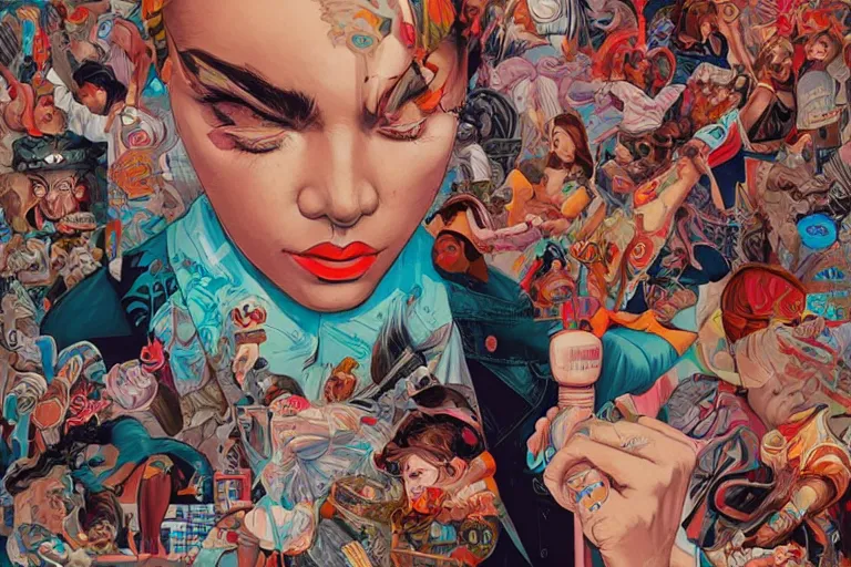 Image similar to Drunks people in bar, Tristan Eaton, victo ngai, artgerm, RHADS, ross draws