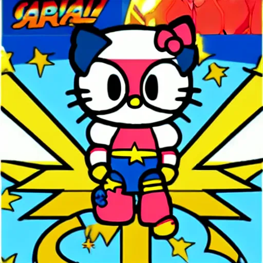 Prompt: hello kitty as Captain marvel