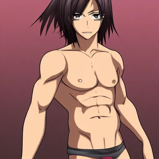 Image similar to bare-chested man, rusty colored long hair, anime, high details,