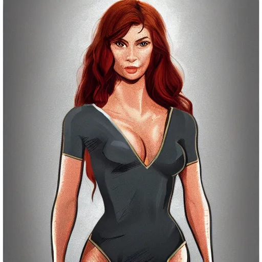 Prompt: high-detail portrait illustration of beautiful female superhero in a v-neck bodysuit looking at herself in a mirror, by Kael Ngu and Marco Turini, ArtStation