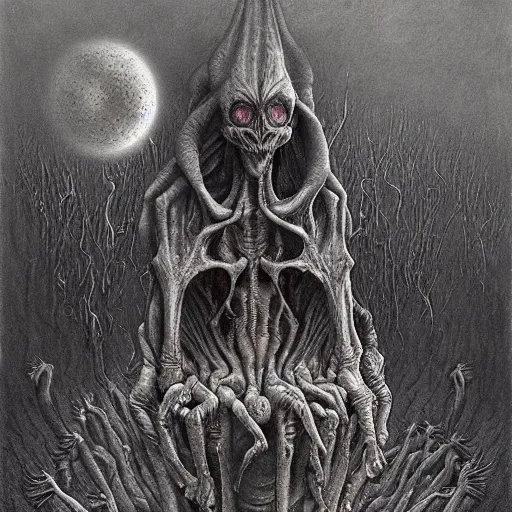 Prompt: a hyperrealistic colorful painting of a psychedelic alien nightmare, by john kenn mortensen and zdzislaw beksinski, highly detailed, vivid color,