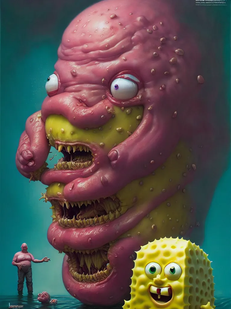 Prompt: hyperrealistic rendering, fat smooth john carpenter flesh monster spongebob by donato giancola and greg rutkowski and wayne barlow and zdzisław beksinski, product photography, action figure, sofubi, studio lighting, colored gels, colored background