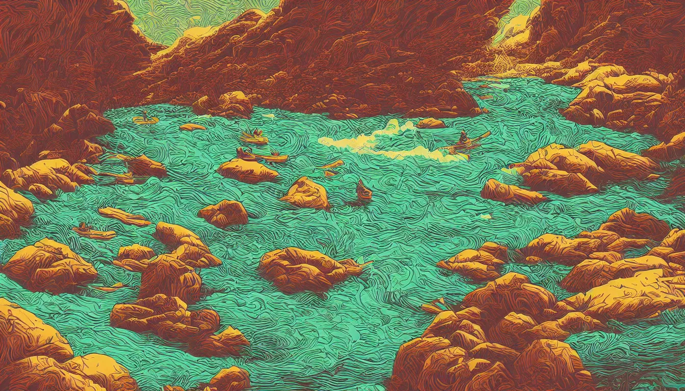 Image similar to river rafting by Kilian Eng, minimalist, detailed