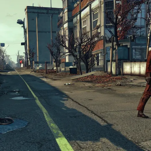 Image similar to Abbey Road post-nuclear war in Fallout 4, in game screenshot