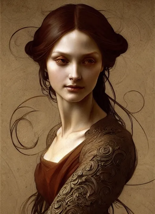 Image similar to old leonardo davinci, fantasy, intricate, elegant, highly detailed, digital painting, artstation, concept art, smooth, sharp focus, illustration, art by artgerm and greg rutkowski and alphonse mucha