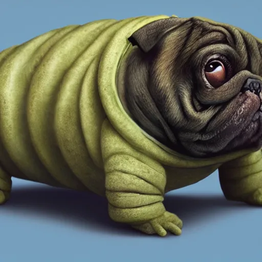 Image similar to A tardigrade with the eyes and mouth of a pug, national geographic-file-photograph, paywall-content, premium-award-winning, trending on artstation