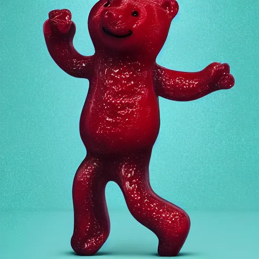 Prompt: a gummy bear dancing, 4 k, photorealistic