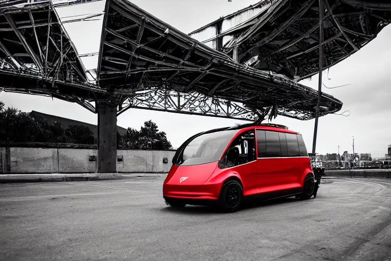 Image similar to car photography of Tesla electric minibus By Emmanuel Lubezki