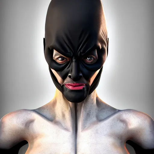 Image similar to vegan supervillain, UHD, hyperrealistic render, highly detailed, 4k, artstation