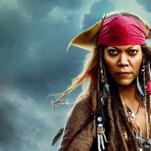 Prompt: Zoe Saldana as a pirate in pirates of the caribbean