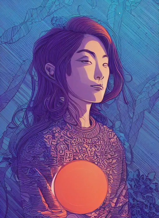 Prompt: a beautiful detailed line art illustration of marin kitagawa, centered, by dan mumford and moebius and beeple, trending on artstation, pastel color, dim dusk lighting, cinematic lighting, detailed lighting, volumetric lighting, realistic, f 8, 4 k hd wallpaper, poster, yellow and orange color scheme