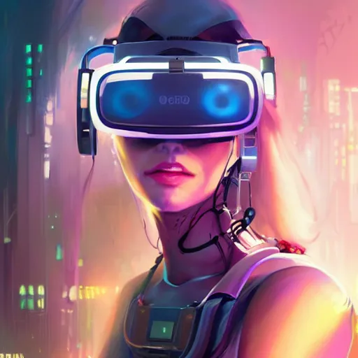 Prompt: portrait of a beautiful cybernetic punk girl wearing a oculus rift headset, cyberpunk concept art by pete mohrbacher and artgerm and wlop and deathburger and syd mead, digital art, highly detailed, intricate, sci-fi, neon colors, sharp focus, Trending on Artstation HQ, deviantart, unreal engine 5, 4K UHD image