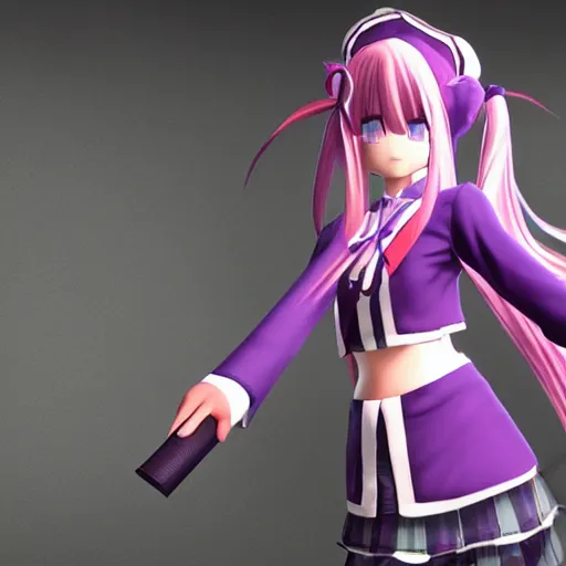 Image similar to Reisen Udongein Inaba, Purple long hair, touhou project, unreal engine generation, 4k, school uniform