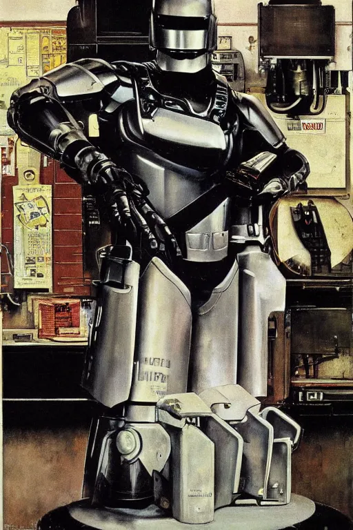 Image similar to robocop painted by Norman Rockwell