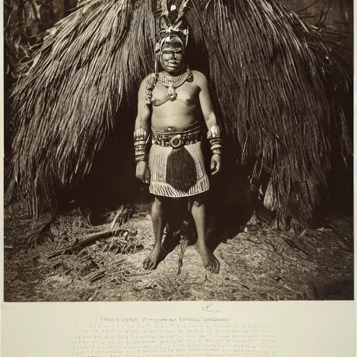 Prompt: vintage photo of an aztec king by edward s curtis, photo journalism, photography, cinematic, national geographic photoshoot