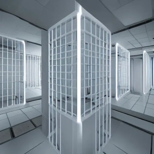 Image similar to futuristic white prison cell, cramped, claustrophobic, small, prison, jail, 4K,