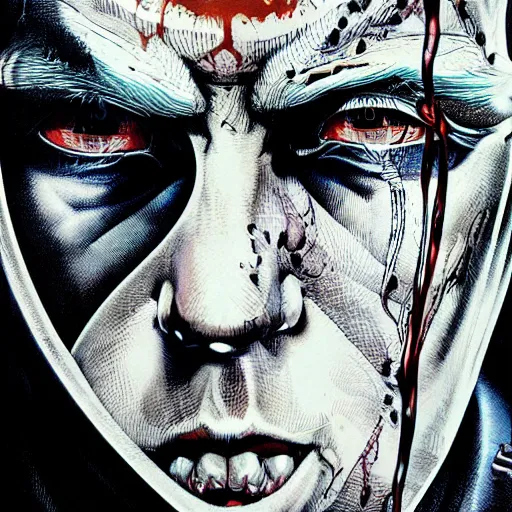 Image similar to portrait closeup of crazy eminem, symmetrical, by yoichi hatakenaka, masamune shirow, josan gonzales and dan mumford, ayami kojima, takato yamamoto, barclay shaw, karol bak, yukito kishiro