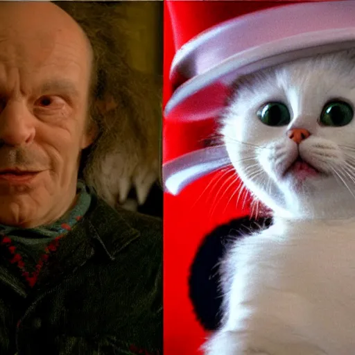 Prompt: live action cat in the hat in the film the shining