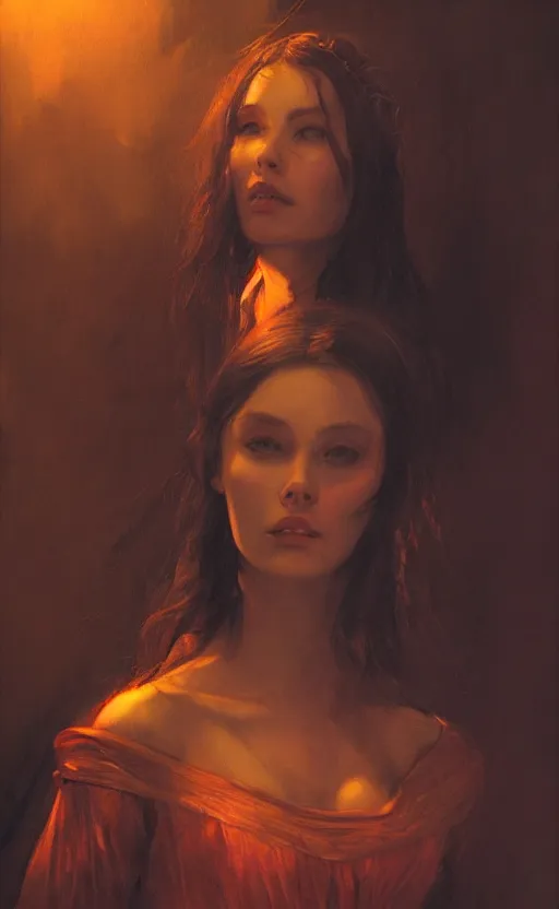 Image similar to a beautiful portrait painting of arwen, by diego velazquez, beautiful composition and structure, high contrast, high saturation, vivid ember colors, cross hatching featured on artstation, shading study, lighting study, studio lighting, pipe smoke, volumetric fog, artistic, cinematic, backlight, rim light, portrait study