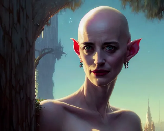 Prompt: highly detailed portrait of eva green as a bald elf, in gta v, stephen bliss, unreal engine, fantasy art by greg rutkowski, loish, rhads, ferdinand knab, makoto shinkai and lois van baarle, ilya kuvshinov, rossdraws, tom bagshaw, global illumination, radiant light, detailed and intricate environment