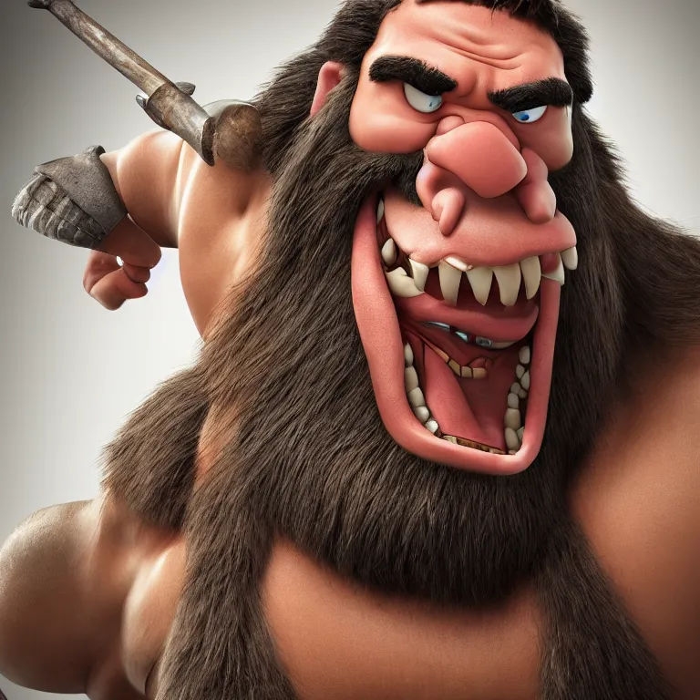 Image similar to studio portrait of a barbarian, pixar, head looking straight on