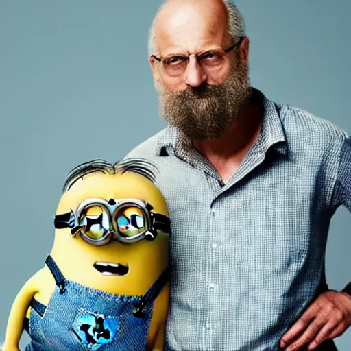 Prompt: minion as a middle-aged man photo by annie leibovitz