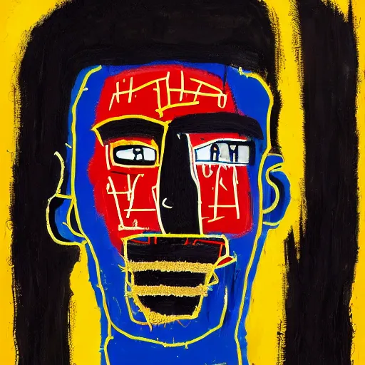 Image similar to A extremely highly detailed majestic hi-res beautiful immaculate head and shoulders painting of a strong black african man by Jean-Michel Basquiat, 8k, high textures, hyper sharp, insanely detailed and intricate, super detailed, 4k HDR high quality