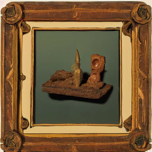 Image similar to a three color offset photography of single surrealist object on display, anthropology of wonder, ( ( ( surrealism ) ) ), exotic artifacts, colonial expedition, exhibition, 6 0 s style