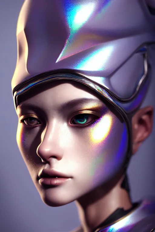 Prompt: hyperdetailed closeup portrait of a stunningly beautiful french girl androgynous made of iridescent metals, smoke, inspired by helmet newton, ross tran and wlop and masamune shirow and kuvshinov, concept art, intricate, photorealistic, octane render, rtx, hdr, unreal engine, dnd digital art by artgerm fine face