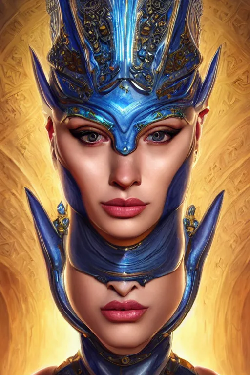 Image similar to portrait of a beautiful female hybrid atlantean anubis alien elsa jean warrior, regal, realistic, refined, detailed digital art, oil painting, michael cheval, esao andrews, art frahm, steampunk, walt disney ( 1 9 3 7 ), highly detailed, cinematic lighting, unreal engine, 8 k, hd