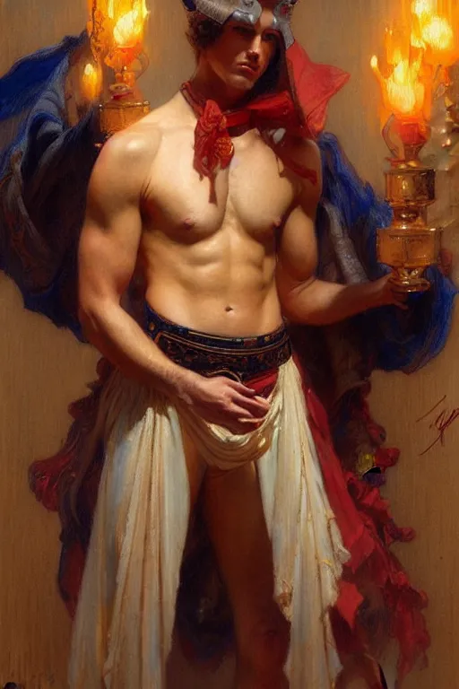Image similar to attractive male, taoism, painting by gaston bussiere, greg rutkowski, j. c. leyendecker, artgerm