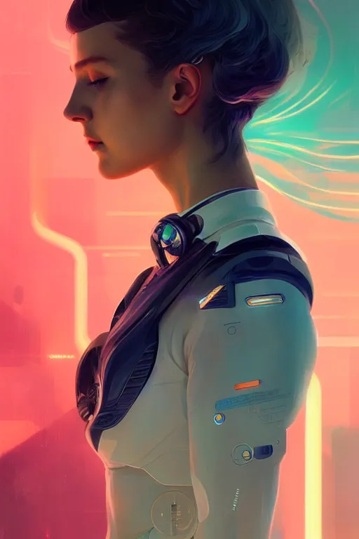 Image similar to portrait futuristic Airforce Girl, inside future fighter, ssci-fi, fantasy, intricate, very very beautiful, elegant, human anatomy, neon light, highly detailed, digital painting, artstation, concept art, smooth, sharp focus, illustration, art by tian zi and WLOP and alphonse mucha