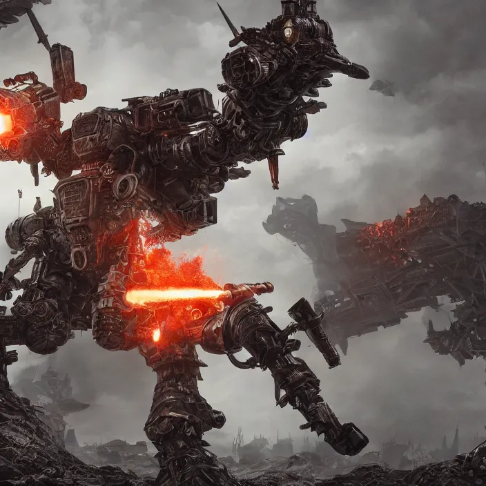 Prompt: mech - warrior firing rockets, hyper - detailed, octane render, sharp focus, 4 k ultra hd, fantasy dark art, apocalyptic art