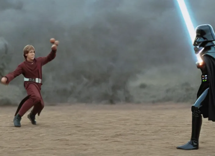 Image similar to film still of Darth Vader plays catch with Luke Skywalker in the new Star Wars movie, 4k