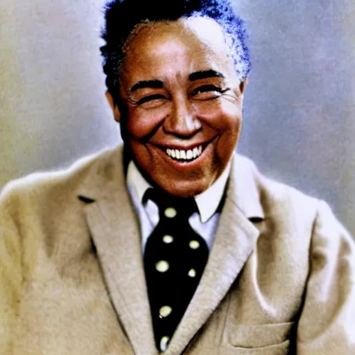 Image similar to realistic photo of old charlie parker at age 7 6, smiling, vintage colorized photo