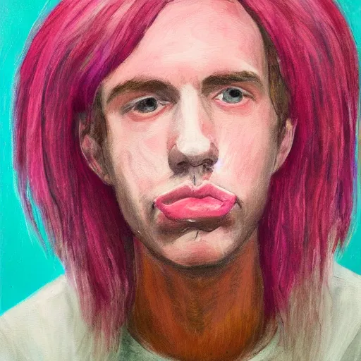 Image similar to portrait of 2 0 year old white man with big pink lips, messy medium length hair