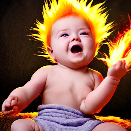 Prompt: baby turning super sayan, award winning photo