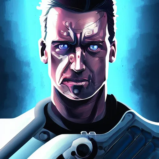 Image similar to James Cameron as the T-800 Terminator, the terminator robot looks exactly like James Cameron, ambient lighting, 4k, anime key visual, lois van baarle, ilya kuvshinov, rossdraws, artstation