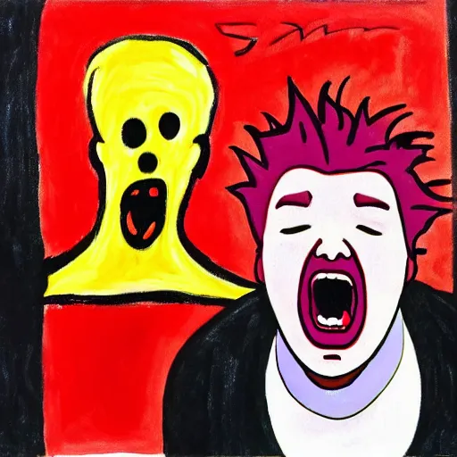 Image similar to the Scream painting but the guy screaming is Guy Fieri