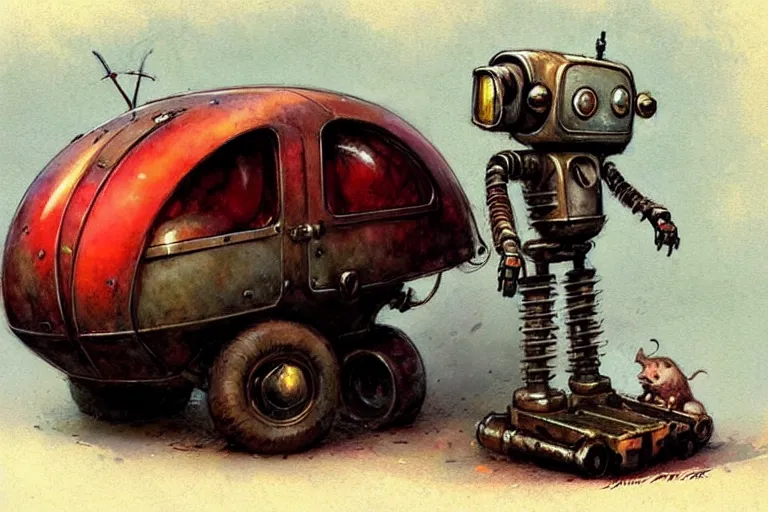 Image similar to adventurer ( ( ( ( ( 1 9 5 0 s retro future robot android rat hero wagon. muted colors. ) ) ) ) ) by jean baptiste monge!!!!!!!!!!!!!!!!!!!!!!!!! chrome red