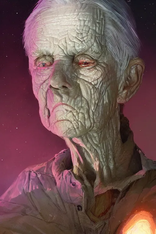 Image similar to the look of an elderly person 4 2 8 8 full of wrinkles and imperfections by artgem and greg rutkowski, highly detailed, high contrast, light reflection, trippy, nebula, trending on artstation
