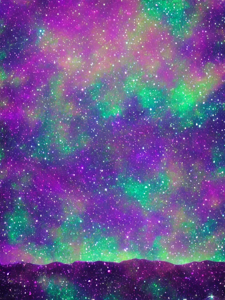 Image similar to purple holographic hill with stars in the sky