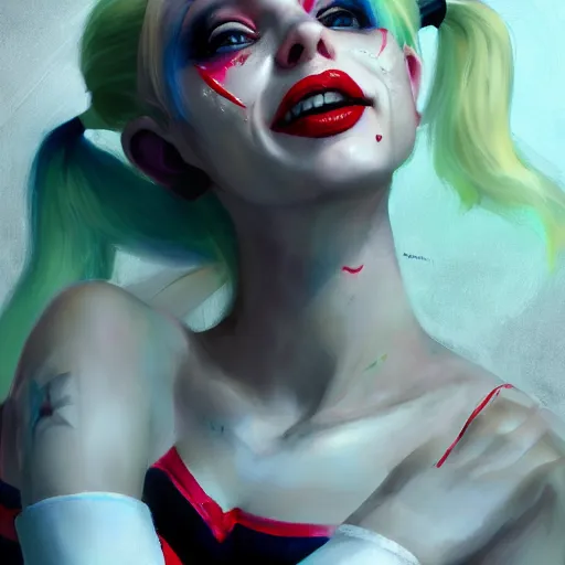 Prompt: a portrait of stunningly beautiful harley quinn, huggy wuggy from poppy playtime video game, fullbody, ultra high detailed, oil painting, greg rutkowski, charlie bowater, yuumei, yanjun cheng, unreal 5, daz, hyperrealistic, octane render, rpg portrait, dynamic lighting, fantasy art, beautiful face