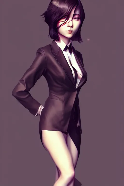 Prompt: a woman in a suit on a beautiful night inspired by ross tran and wlop and masamune shirow and kuvshinov, concept art, intricate, photorealistic, octane render, rtx, hdr, unreal engine, dnd digital art by artgerm